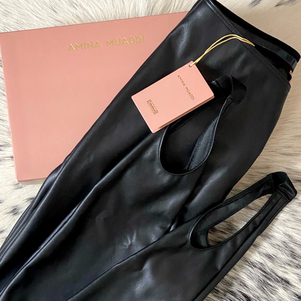WOLFORD X AMINA MUADDI FAUX LEATHER HIGH-RISE STIRRUP, SZ IT/38 BLACK NWT!